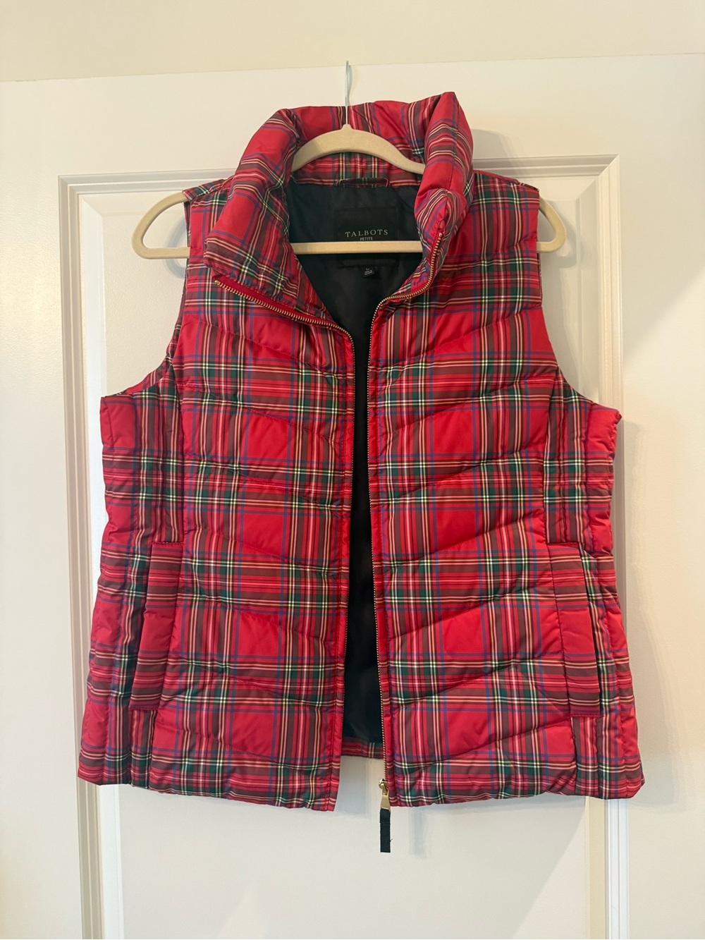Talbots Red Plaid Quilted Puffer Vest